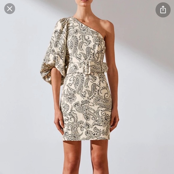 One sleeve ivory dress with paisley print - Picture 5 of 7